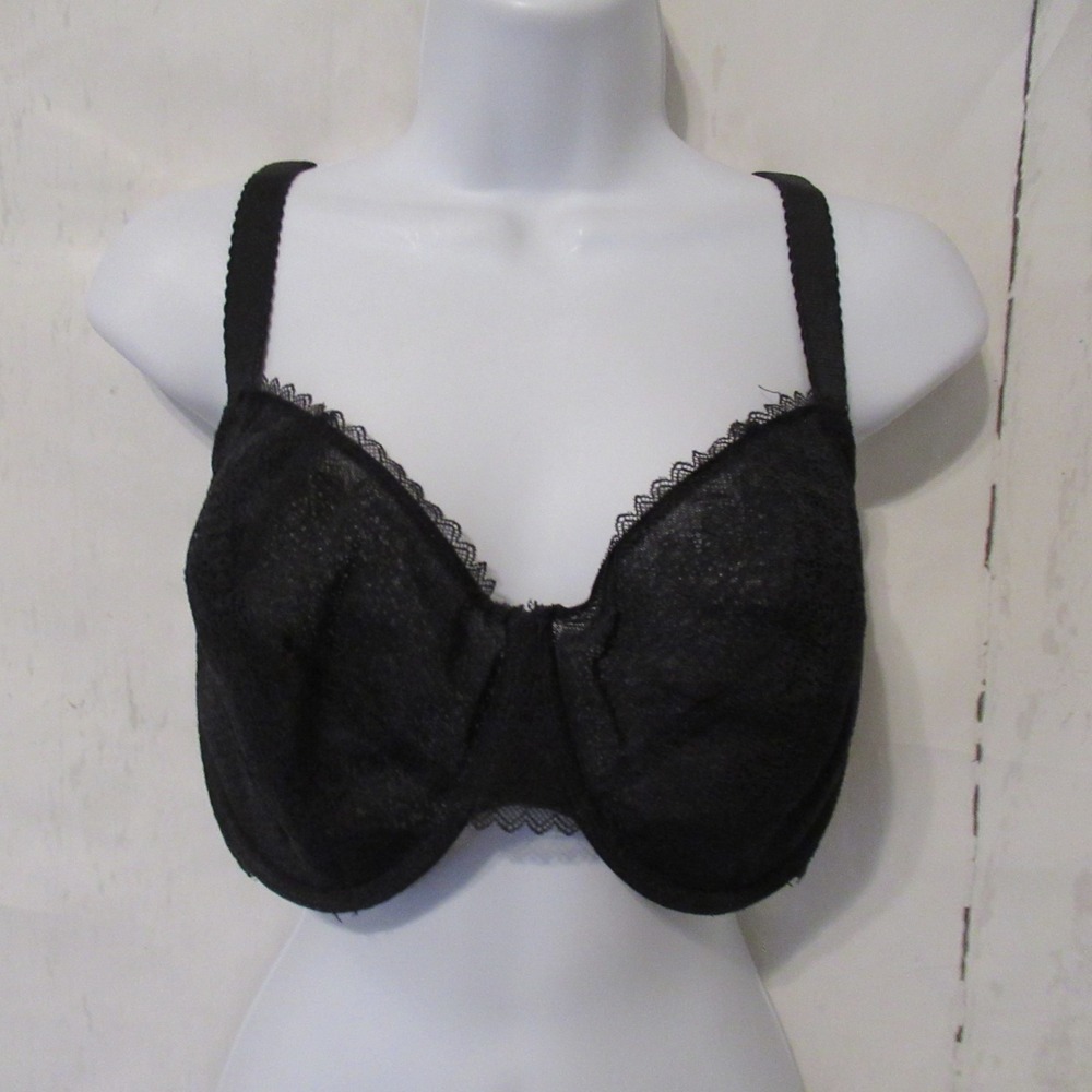 Bare Necessities Bra 36H Black Minimizer Sheer Lace Underwire Back Closure